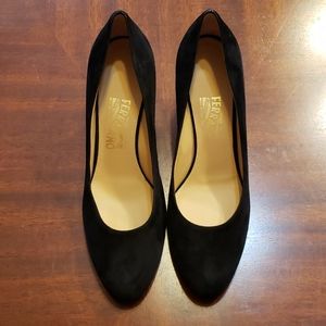 Ferragamo black suede heels